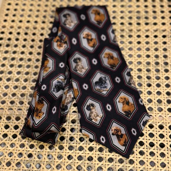 Men's Silk 60" Dog Print Necktie Best Friends by Ruth Maystead Foulard Tie - Picture 2 of 8